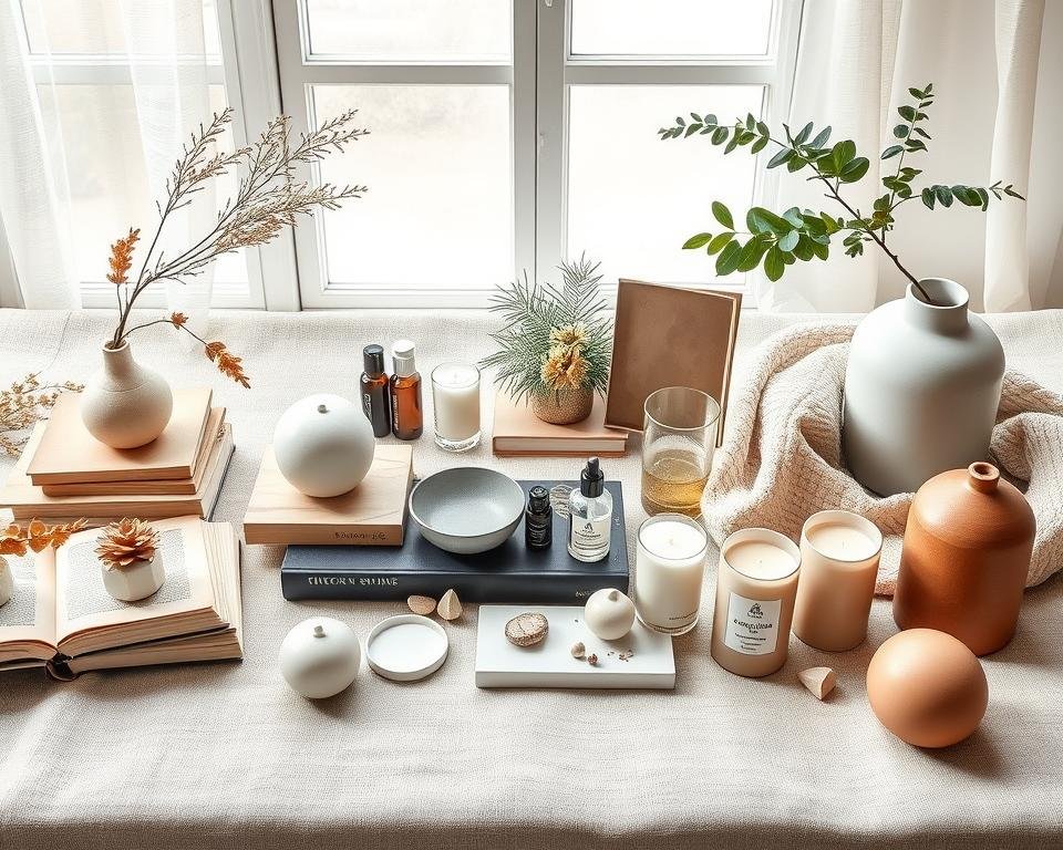 A stylish, well-lit scene featuring an aesthetically arranged flat lay of diverse product styling props designed to enhance product photography. In the foreground, a softly textured linen backdrop hosts elegant props such as vintage books, delicate ceramics, soft textiles, and minimalist geometrical shapes. The middle layer highlights products like skincare bottles, artisanal candles, and trendy home goods, artfully placed to create depth and interest. In the background, a softly diffused natural light streams in from a large window, casting gentle shadows, enhancing textures, and adding a warm glow to the composition. The mood conveys a blend of sophistication and creativity, ideal for elevating product presentation. The image captures a visually appealing layout with a focus on styling tips for effective lighting in photography. A stylish, well-lit scene featuring an aesthetically arranged flat lay of diverse product styling props designed to enhance product photography. In the foreground, a softly textured linen backdrop hosts elegant props such as vintage books, delicate ceramics, soft textiles, and minimalist geometrical shapes. The middle layer highlights products like skincare bottles, artisanal candles, and trendy home goods, artfully placed to create depth and interest. In the background, a softly diffused natural light streams in from a large window, casting gentle shadows, enhancing textures, and adding a warm glow to the composition. The mood conveys a blend of sophistication and creativity, ideal for elevating product presentation. The image captures a visually appealing layout with a focus on styling tips for effective lighting in photography.